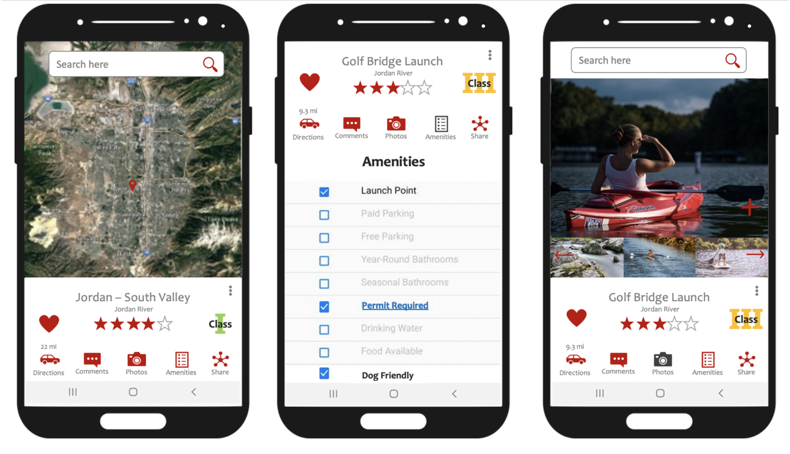 Screen Shot 2022-07-02 at 9.11.40 AM phone screens showing Go Paddling app